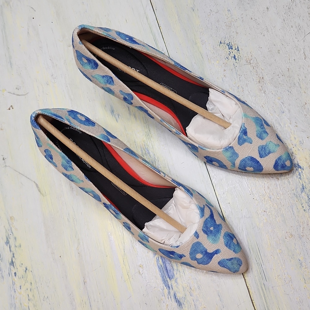 Blue leopard print linen heels Rockport TotalMotion Size 8 Never worn - Picture 2 of 12
